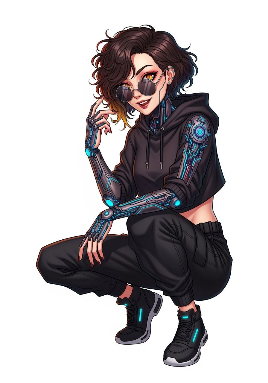 Anime Sci-Fi Woman with Cybernetics in Neon Style
