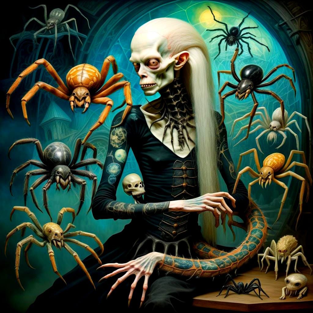 Nightmarish Albino Contortionists in a Fantasy Painting