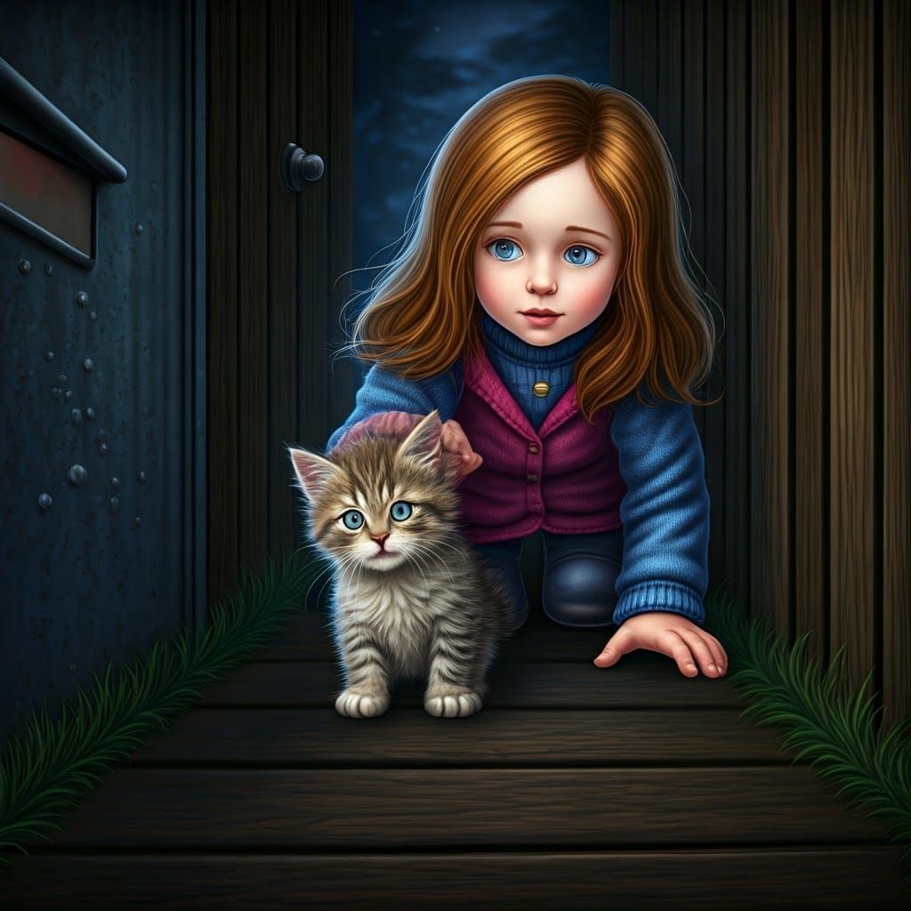 Mother and Kitten Share a Tender Moment