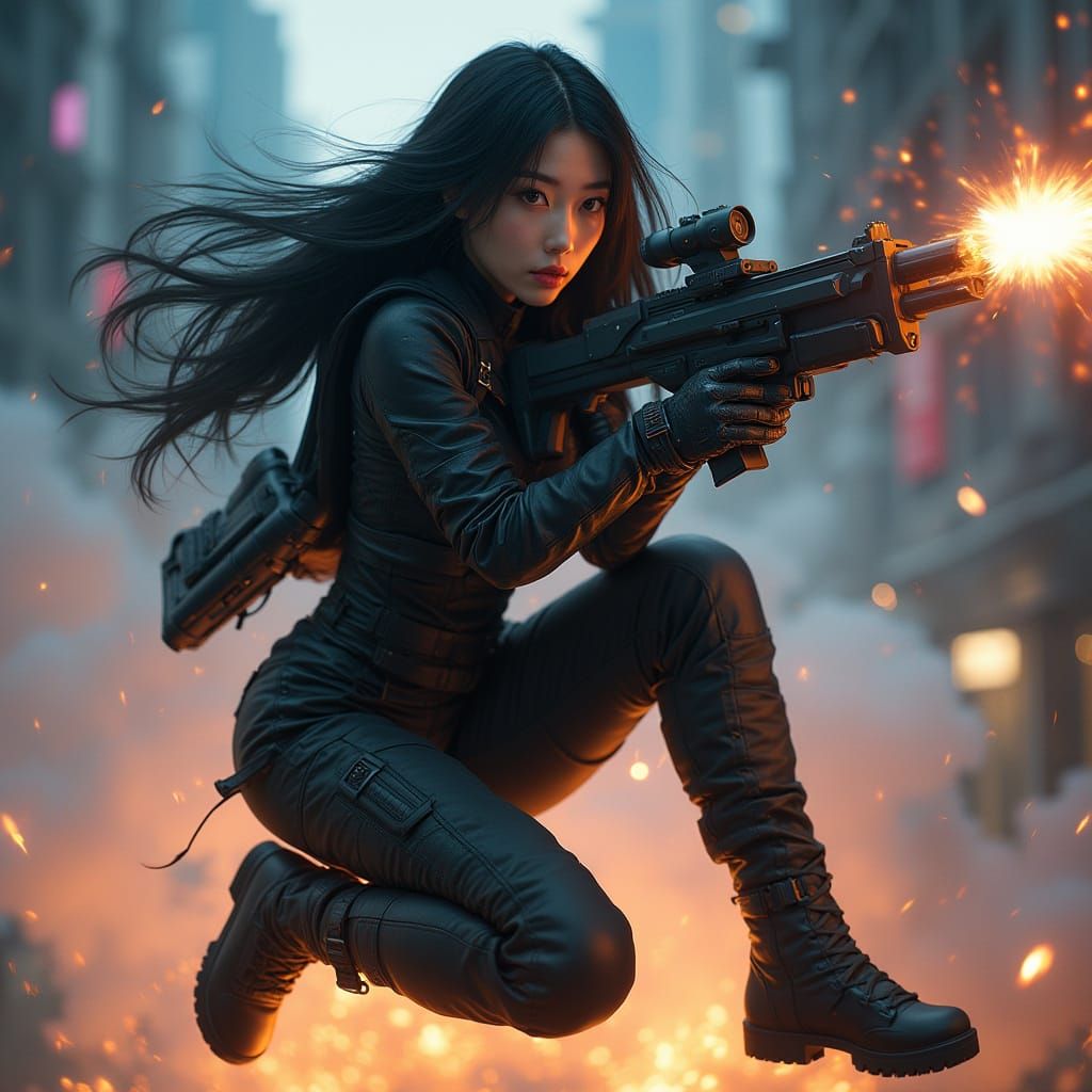 Korean Action Heroine in Cyberpunk City