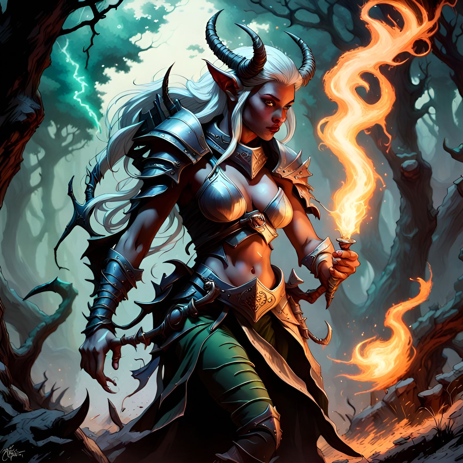 Female Battle Mage Casting Spell in Fantasy Art
