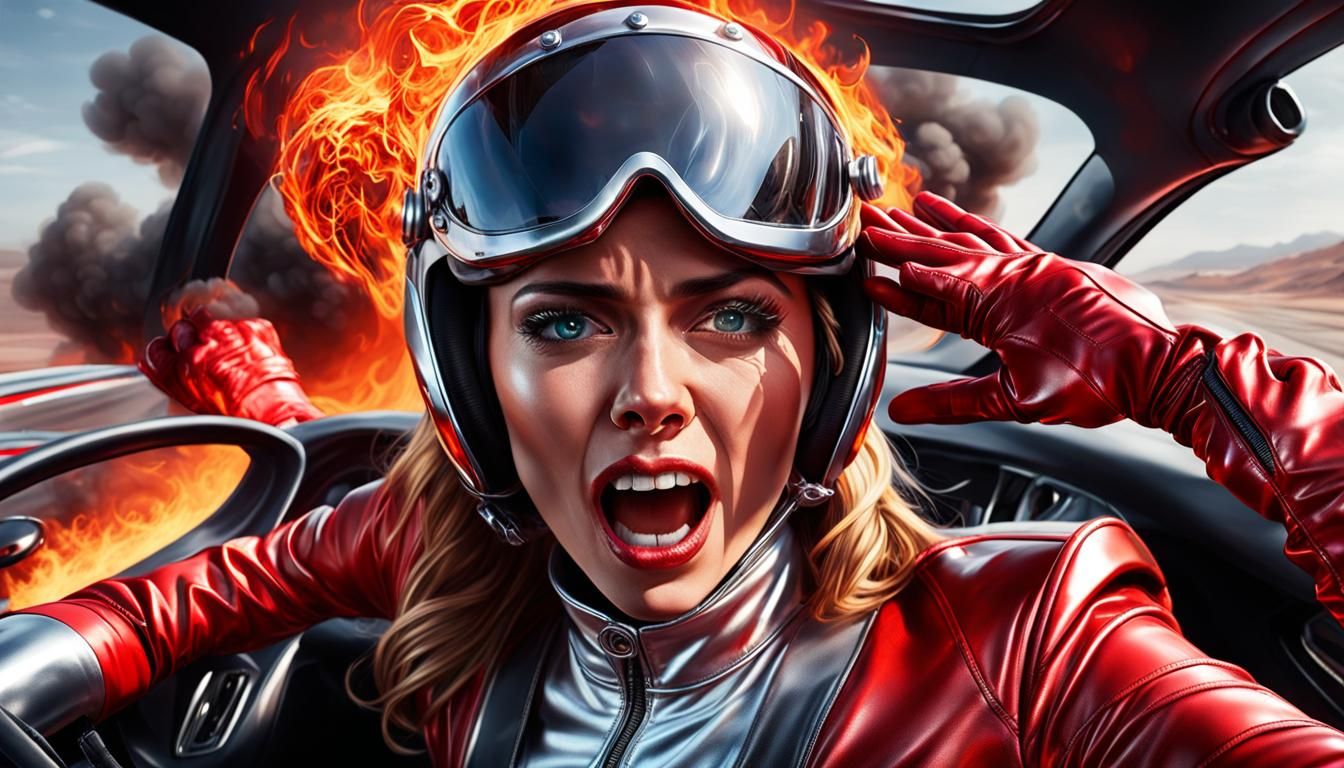 Fiery Crash: A Hyperrealistic Portrait of Fear