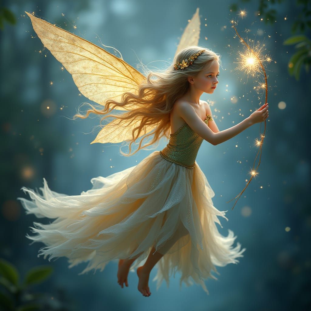 Sparkling Fairy Emerges with Magic Wand