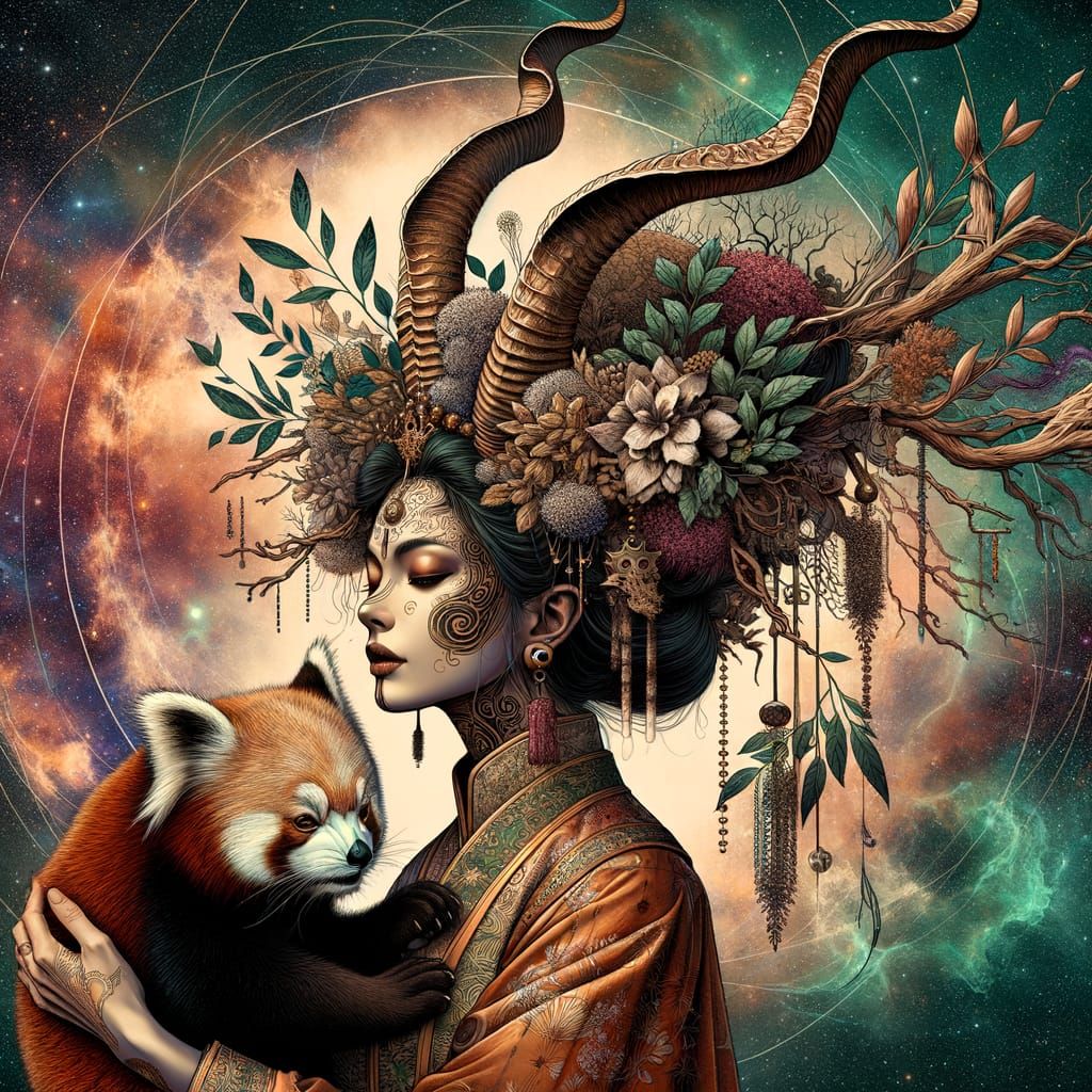 Cosmic Nature Goddess with Red Panda