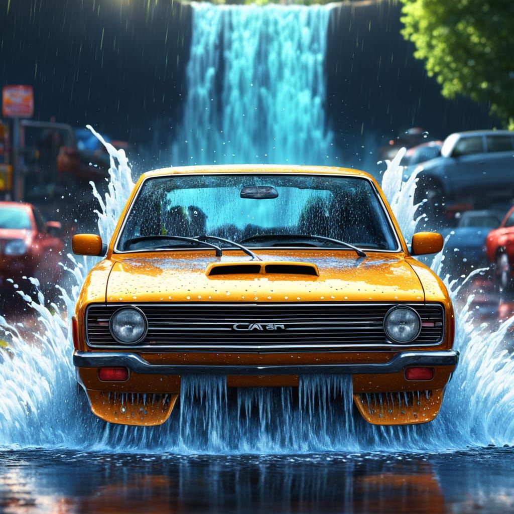 Waterfall Car Wash in Hyper-Realistic Digital Art