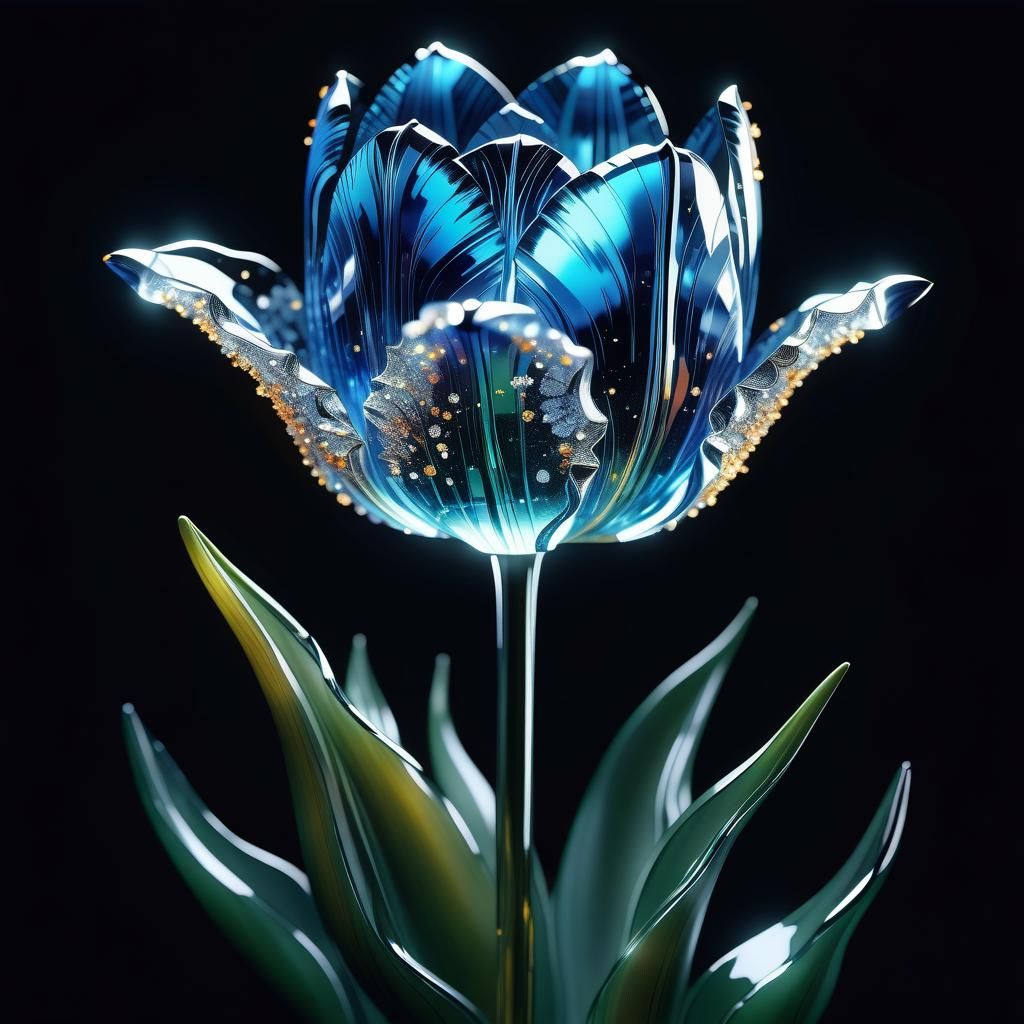 Intricate Crystal Tulip Flower in Glass