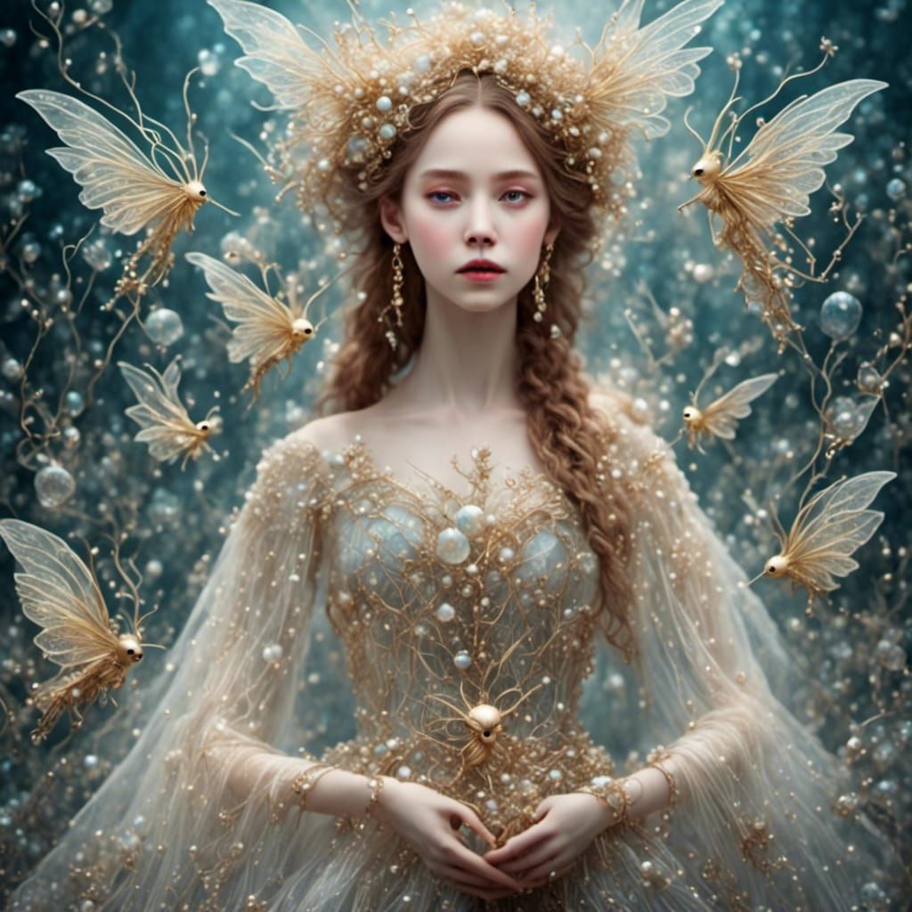 Happy Fairy in Gilt-Filament Glass Style