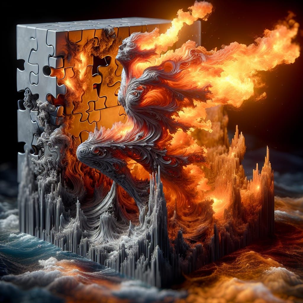 Lichtenberg Figure Engulfed in Flames: 3D Sculpture