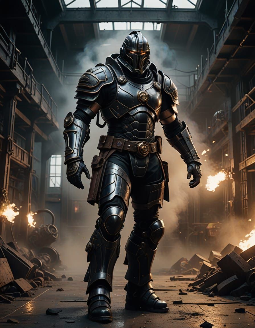 Gritty Industrial Sci-Fi Gladiator in a Dark, Futuristic Are...