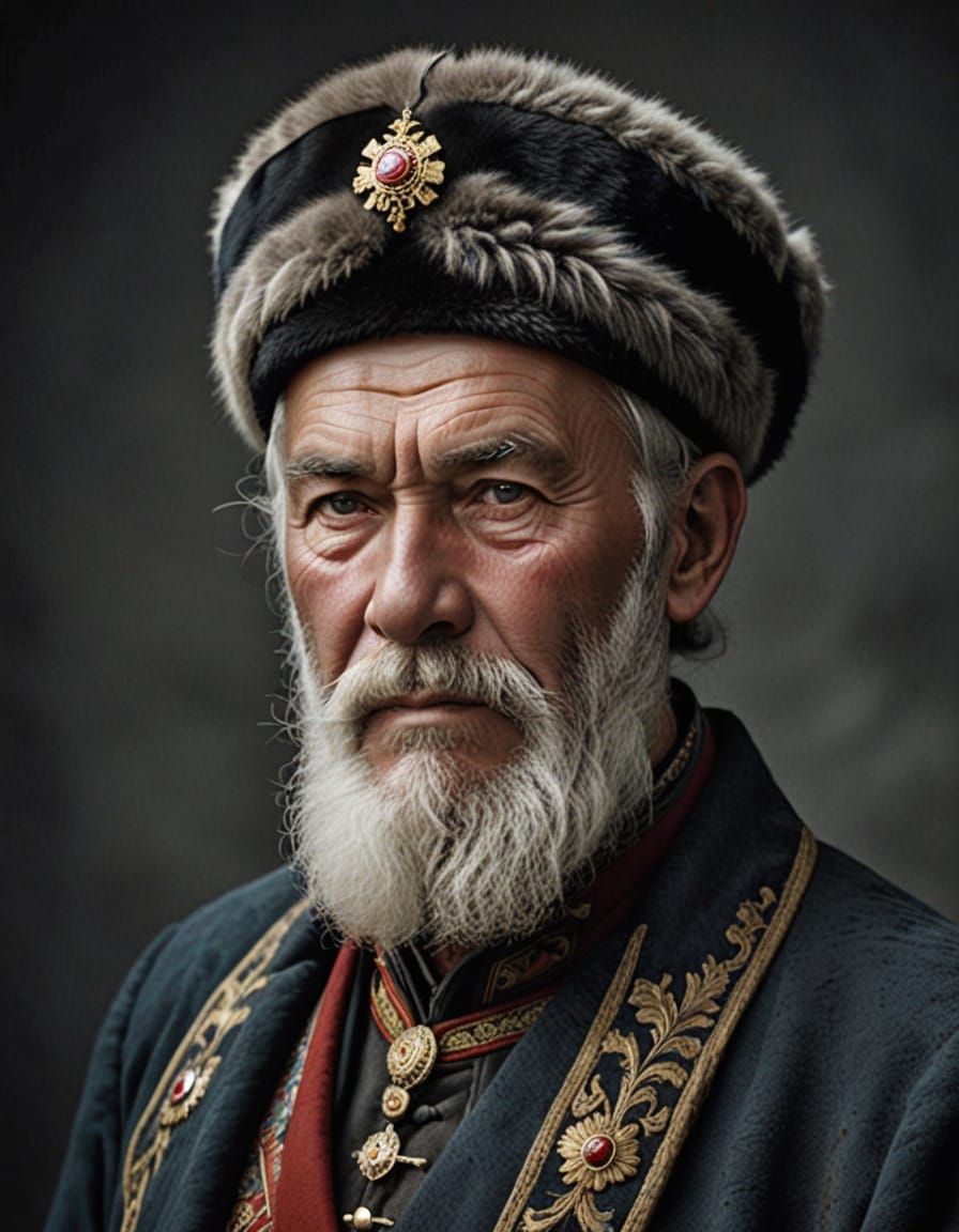 Weathered Cossack Elder in Traditional Attire