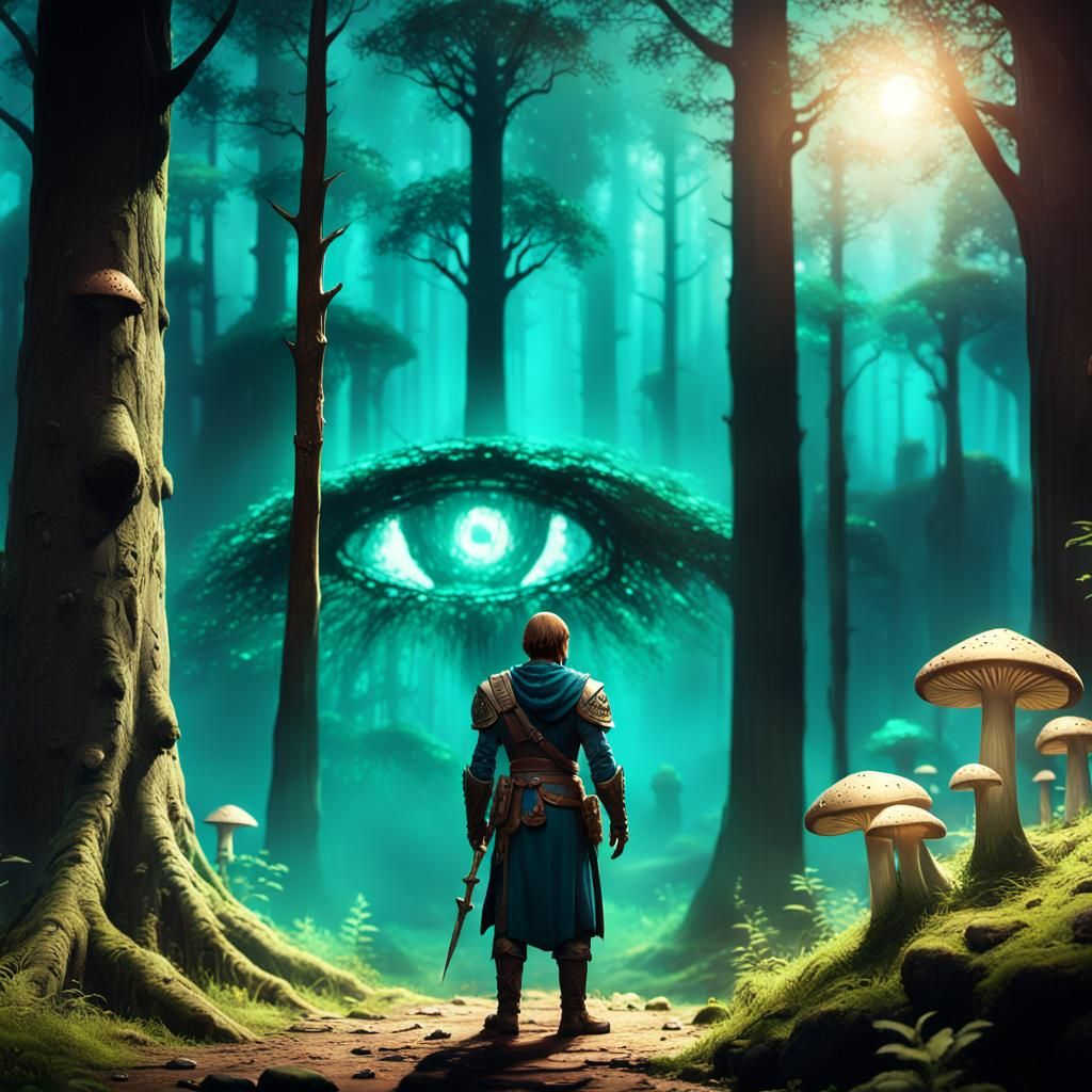 Heroic Warrior in Mystical Forest Concept Art
