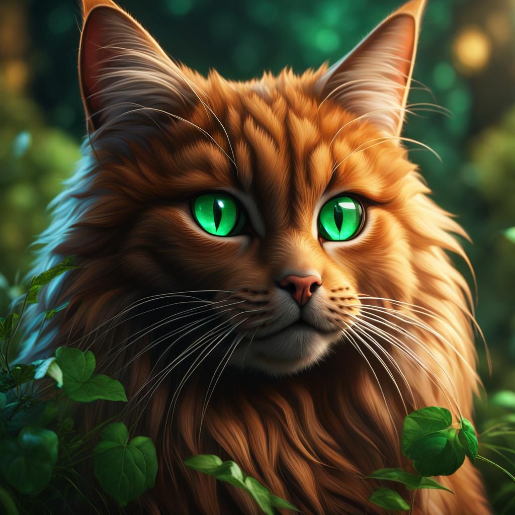 Auburn Cat with Emerald Eyes: Fantasy Concept Art