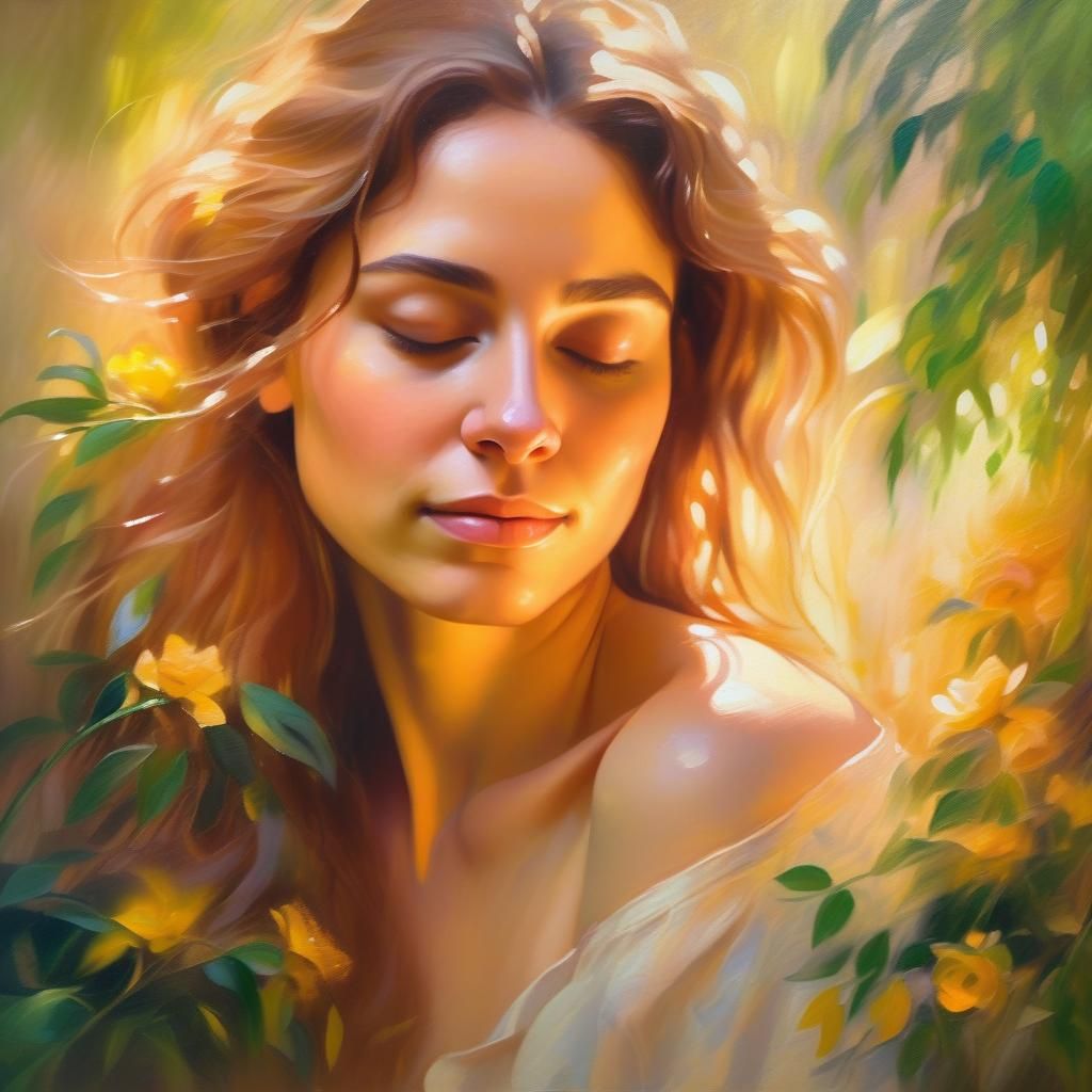 Woman Embracing Herself: Vibrant Impressionistic Oil Paintin...