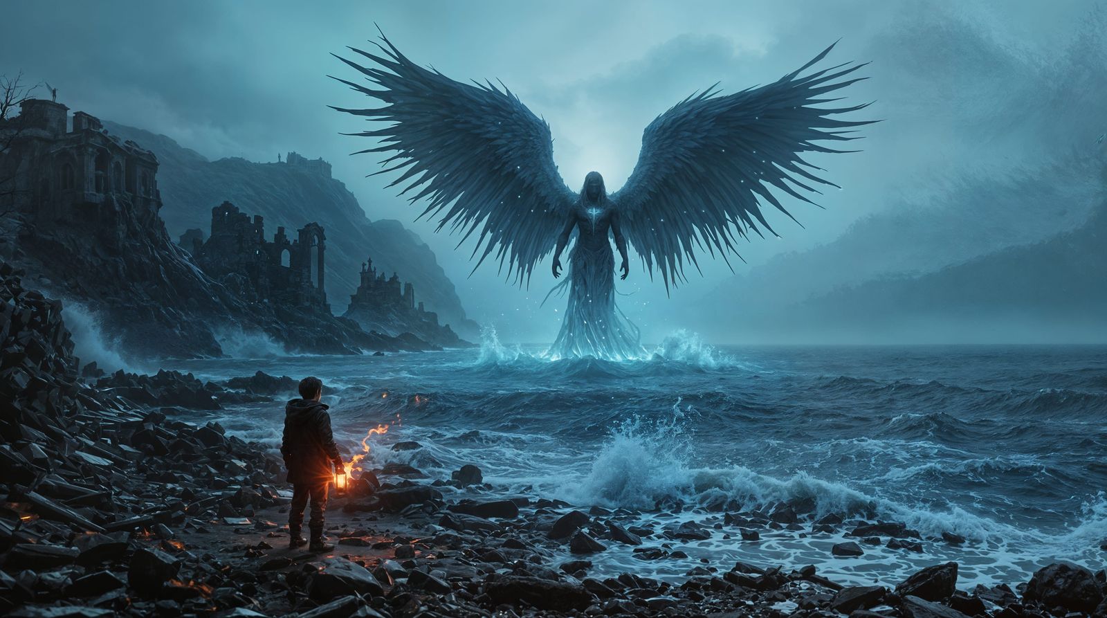 Gothic Angel Ascends from Norwegian Fjord Depths