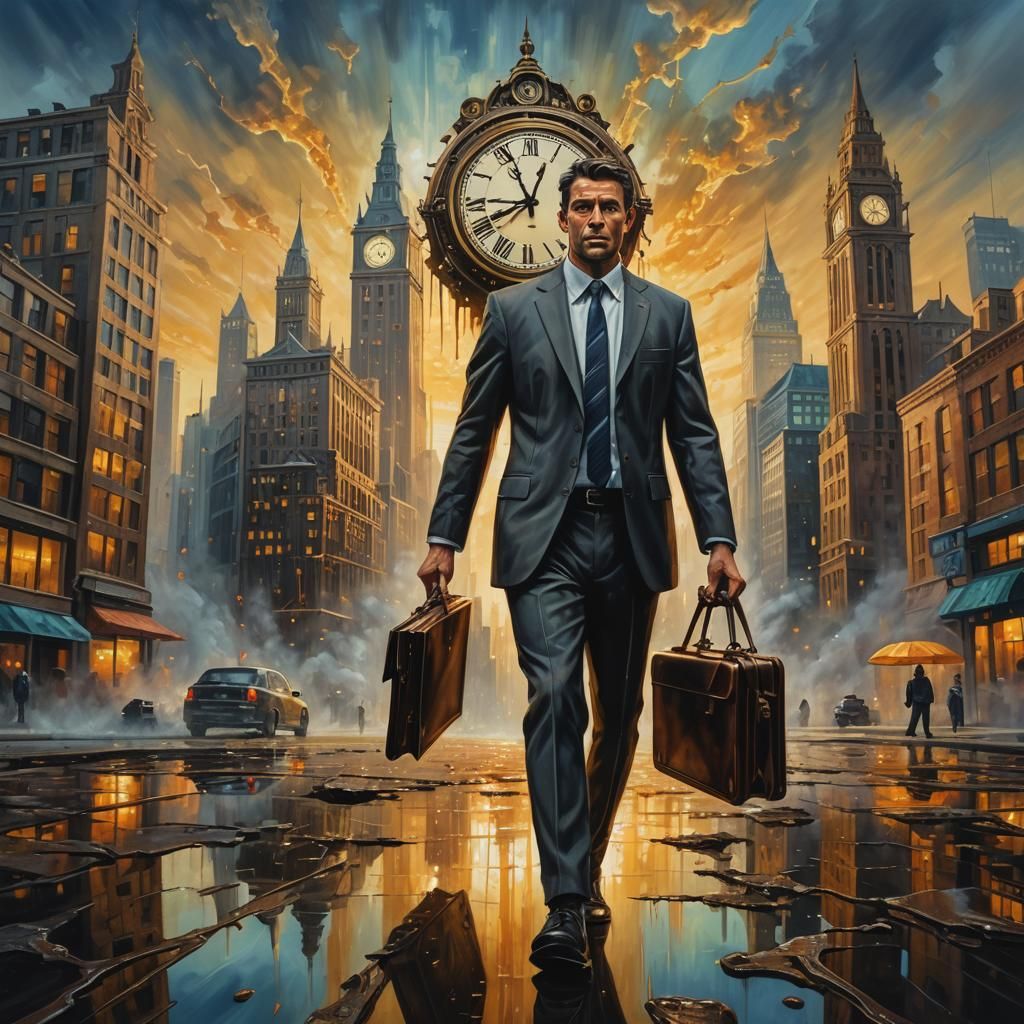 Surreal Businessman in Melting Cityscape