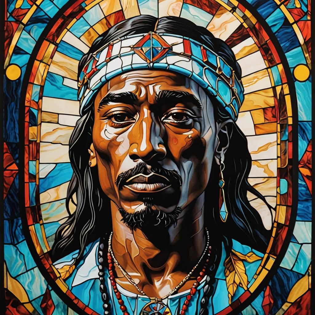 Surreal Stained Glass Tupac Portrait
