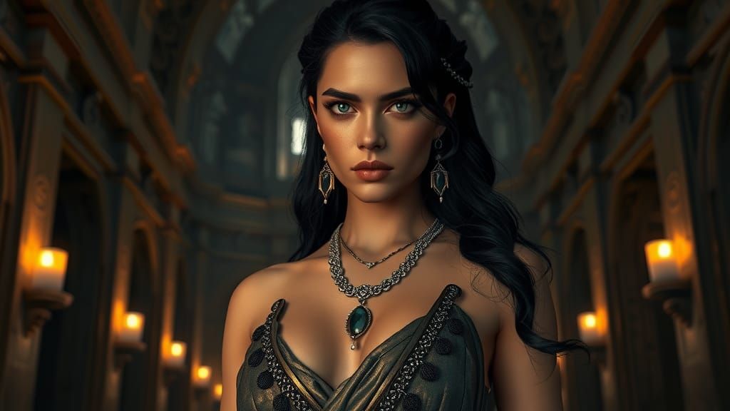 Roman Woman with Silver Jewelry in Dramatic Lighting