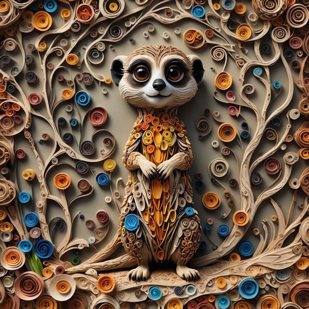 Quilled Meerkat with Googly Eyes: Detailed Matte Painting