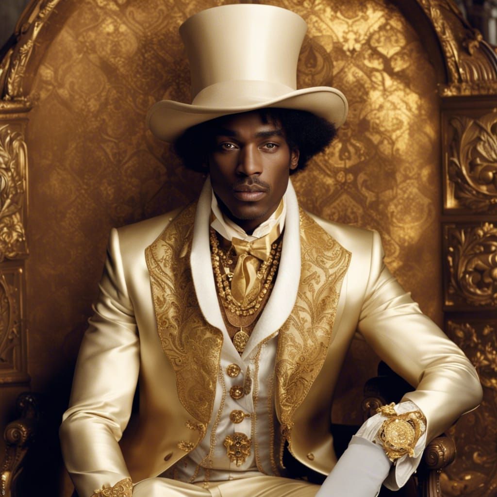 Renaissance Man with Golden Eyes in Steampunk Style