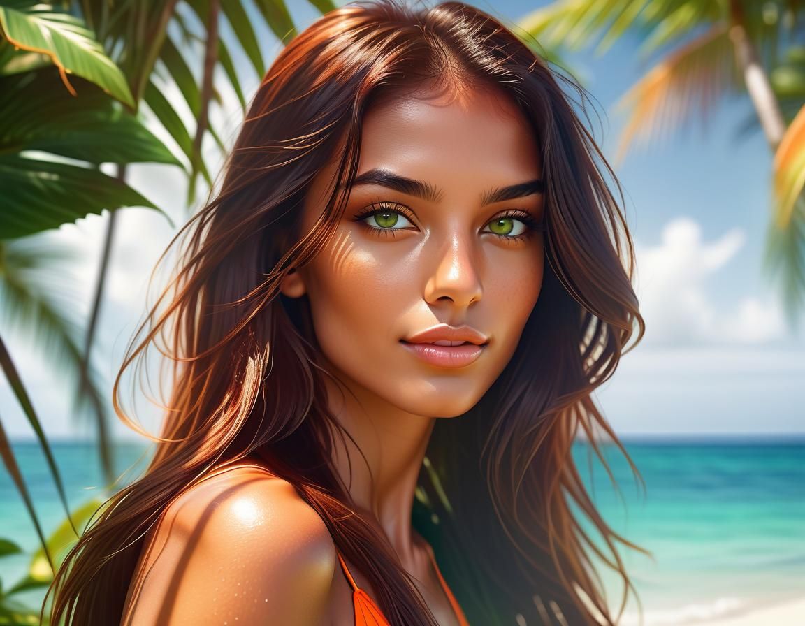 Sensual Jungle Woman on Exotic Beach