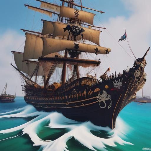 Pirate Wench and Ship in Graffiti Art Style