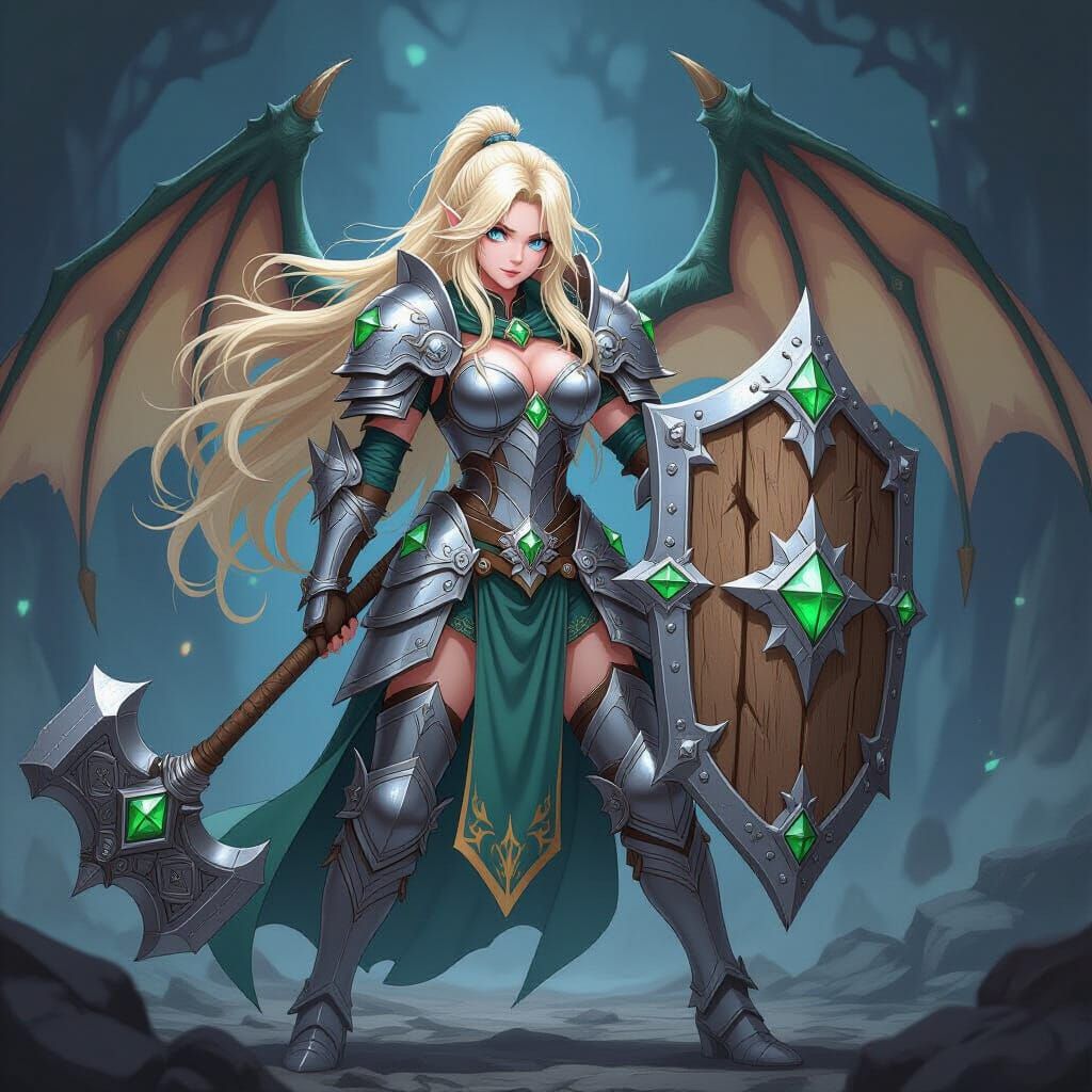 Draconic Paladin Anime Art with Hammer and Shield