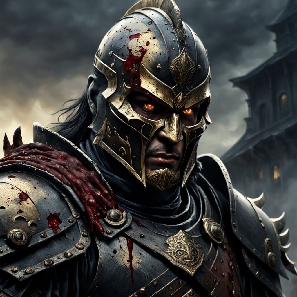 Legendary Warrior in Dark Fantasy Oil Painting