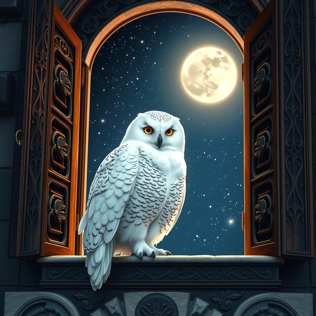 Gothic Owl in Moonlit Night Sky