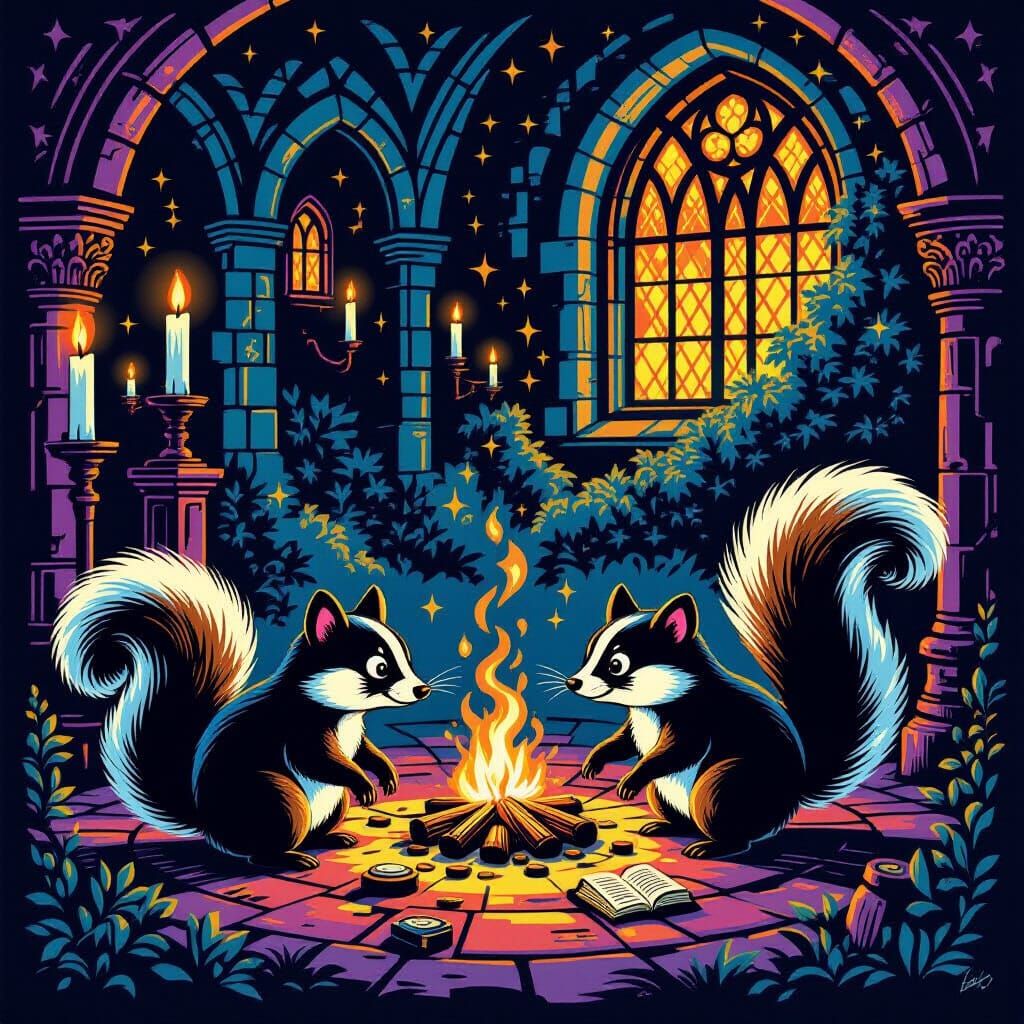 Skunk Invasion on Harry Potter Set in Pop Art Style