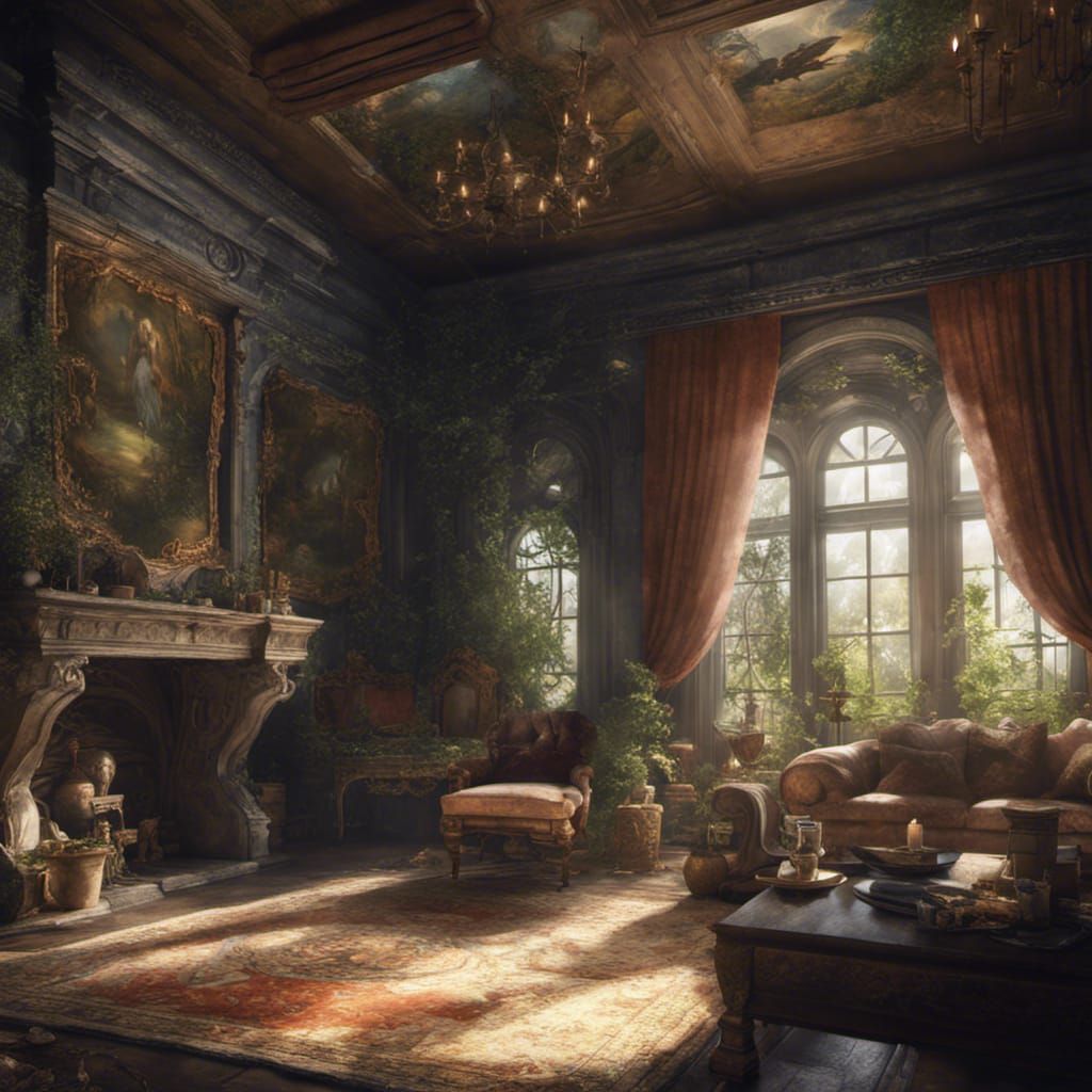 Nature-Themed 18th Century Castle Room in Detailed Matte Pai...