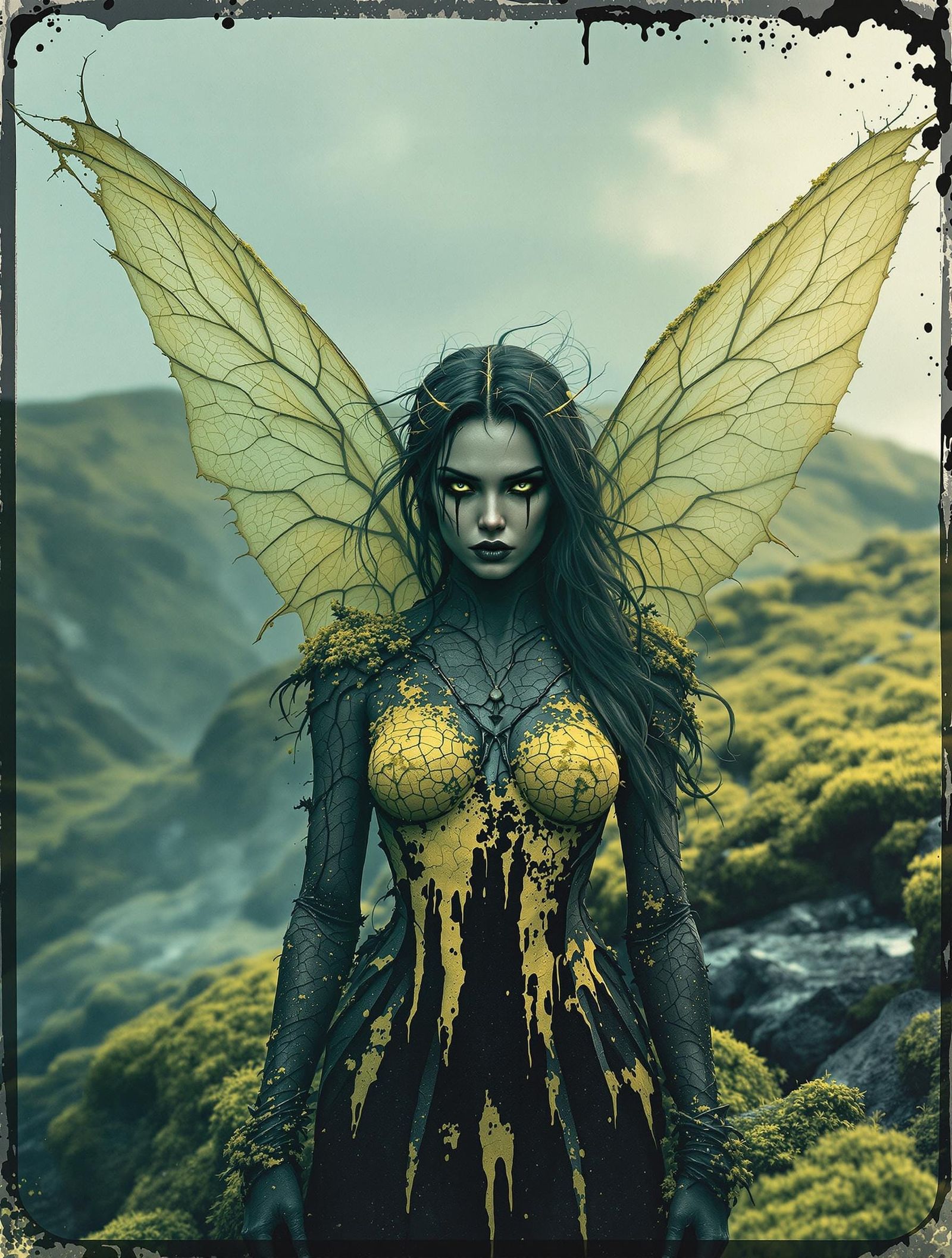Icelandic Fairy with Obsidian Hair and Crystal Wings