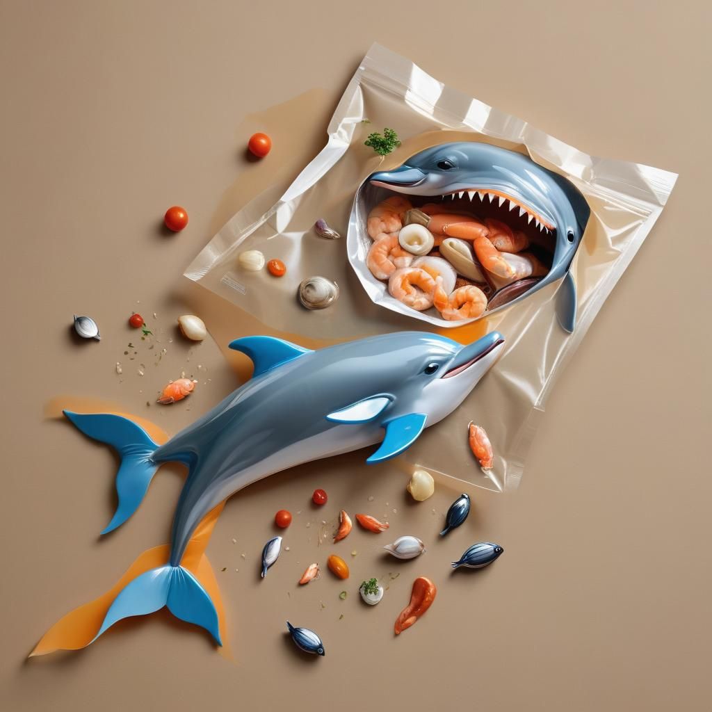 Dolphin Seafood Bag Design in Avant-Garde Style
