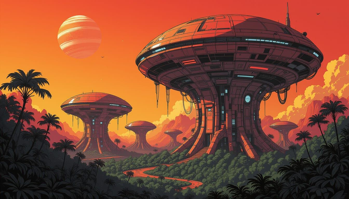 Exotic Alien Jungle with Copper Structures