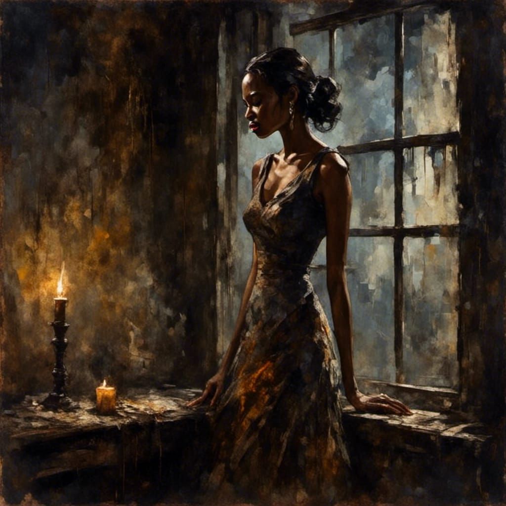 Eerie Woman in Dark Room: Fauvist Expressionism