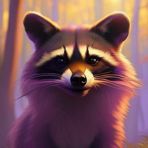 Colorful Raccoon Portrait in Magical Forest