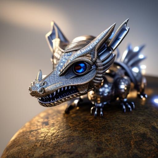 Mechanized Baby Dragon Portrait in Steampunk Style
