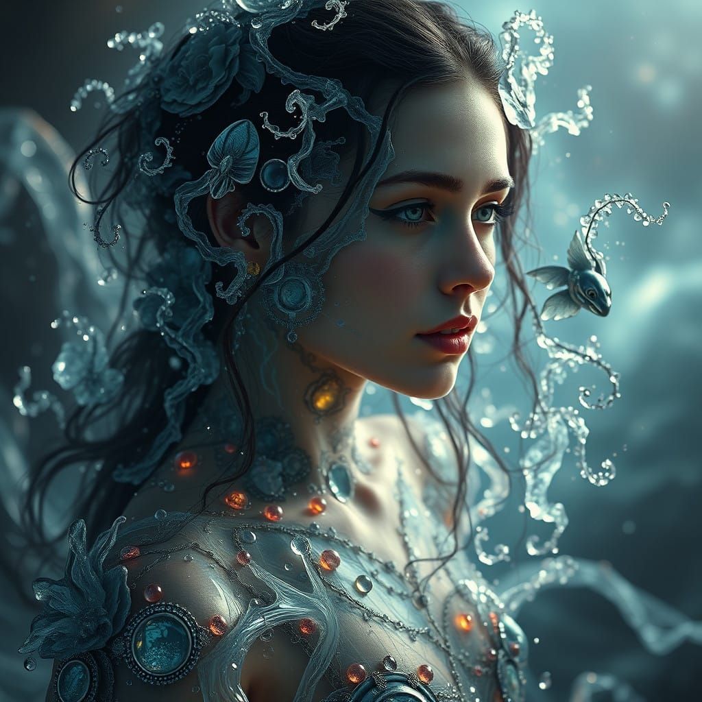 Goth Girl Transformed by Turbulent Oceanic Vortex