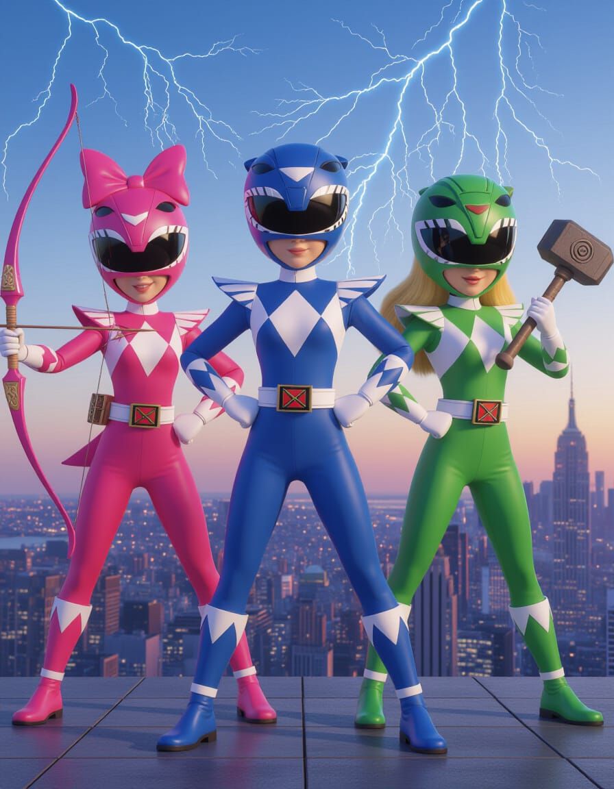 Powerpuff Girls as Power Rangers Heroic Rooftop Battle