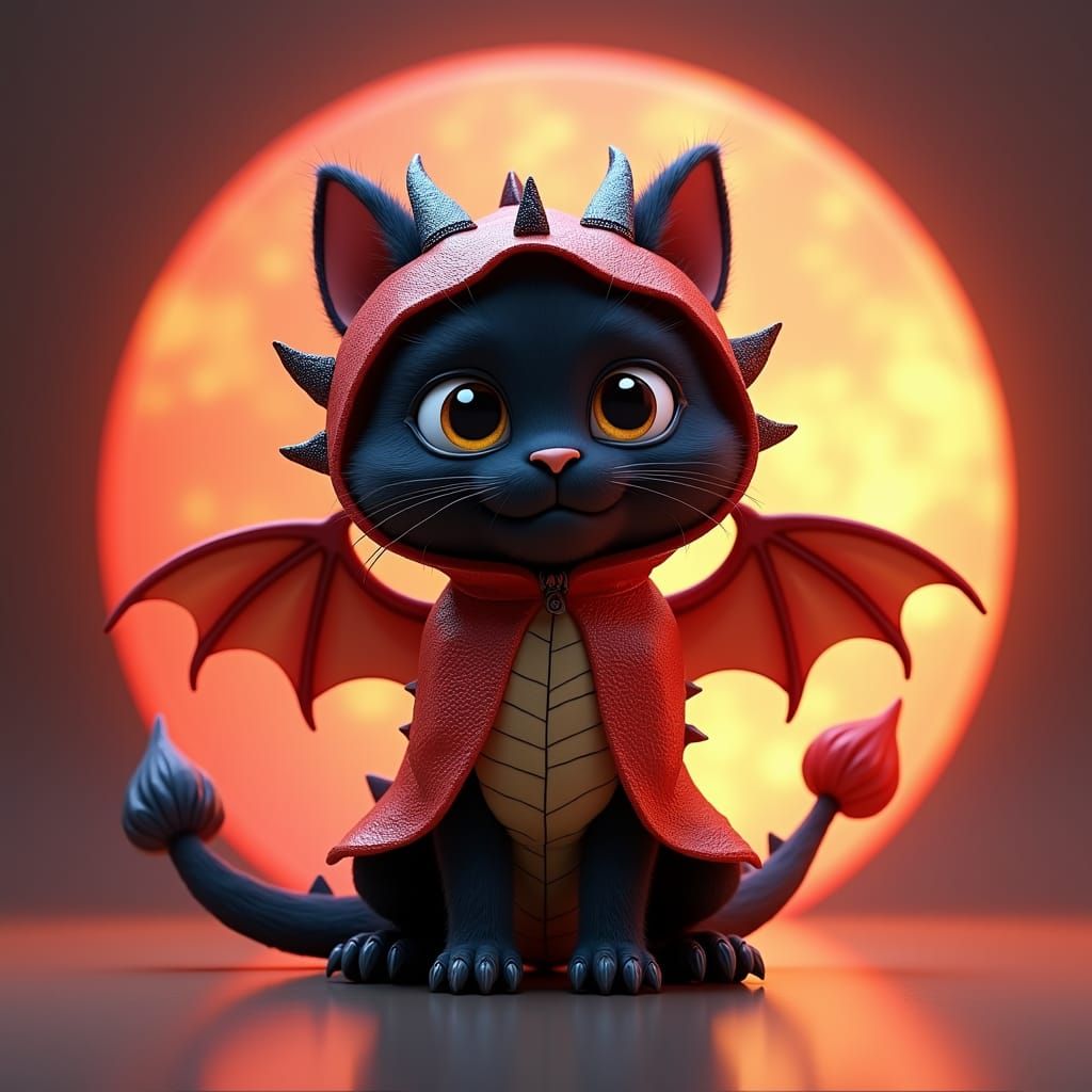 Cat in Dragon Costume, Pixar-Style 3D Art