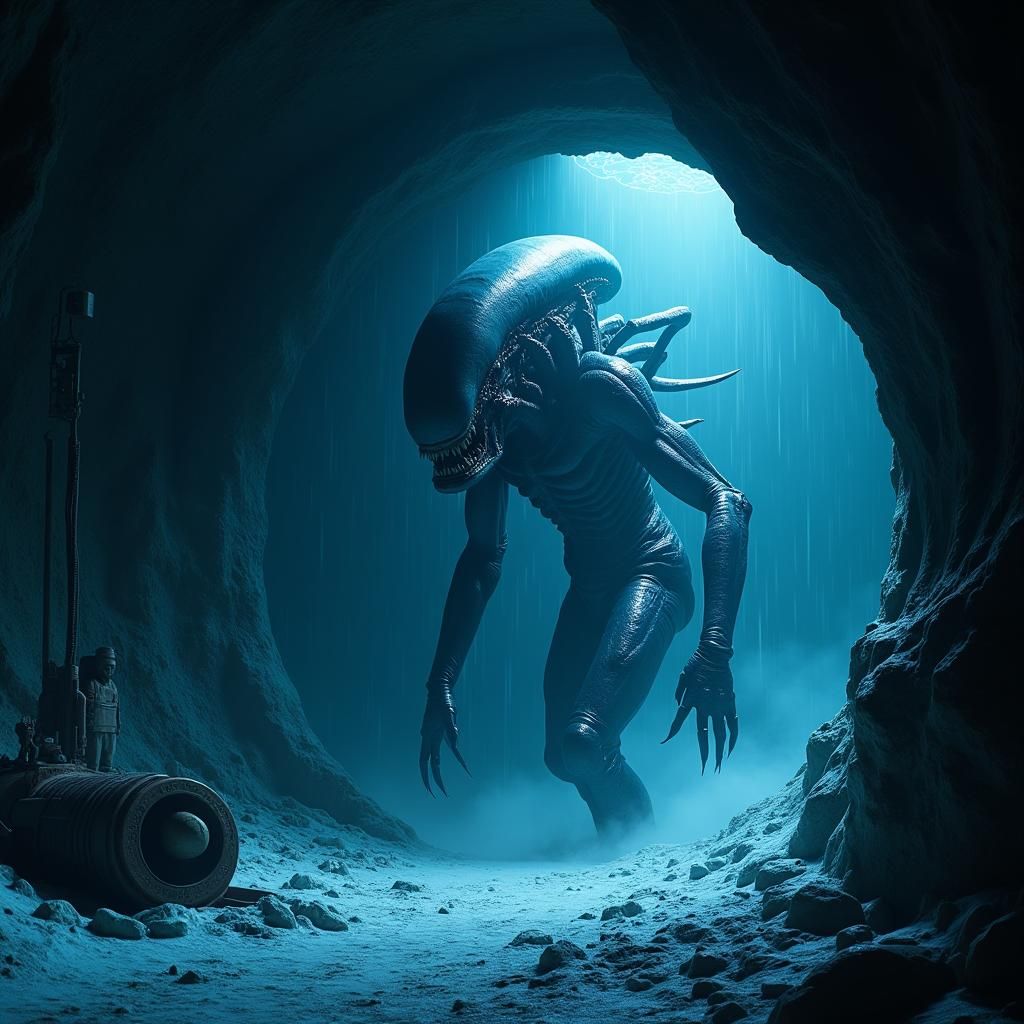 Terrifying Hybrid Creature in Icy Cave
