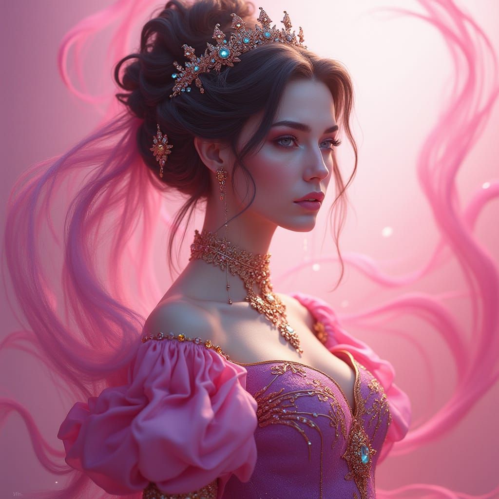 Regal Pink Nation Citizen in Vibrant, Swirling Aura