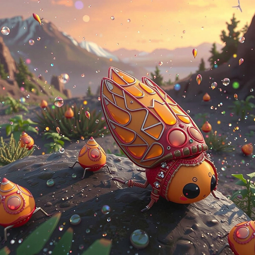 Anthropomorphic Firefly in a Whimsical Snowglobe Scene