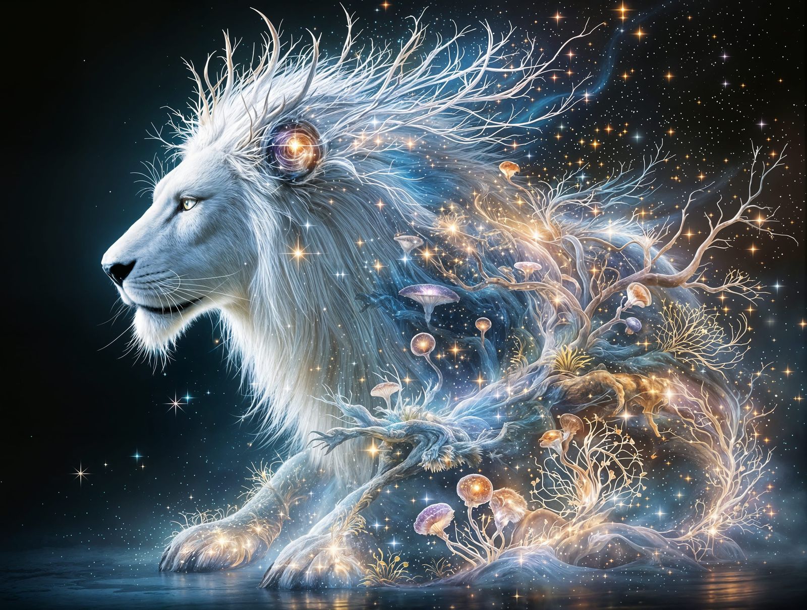 Ethereal Majestic Spirit Unfolds in Cosmic Bioluminescence