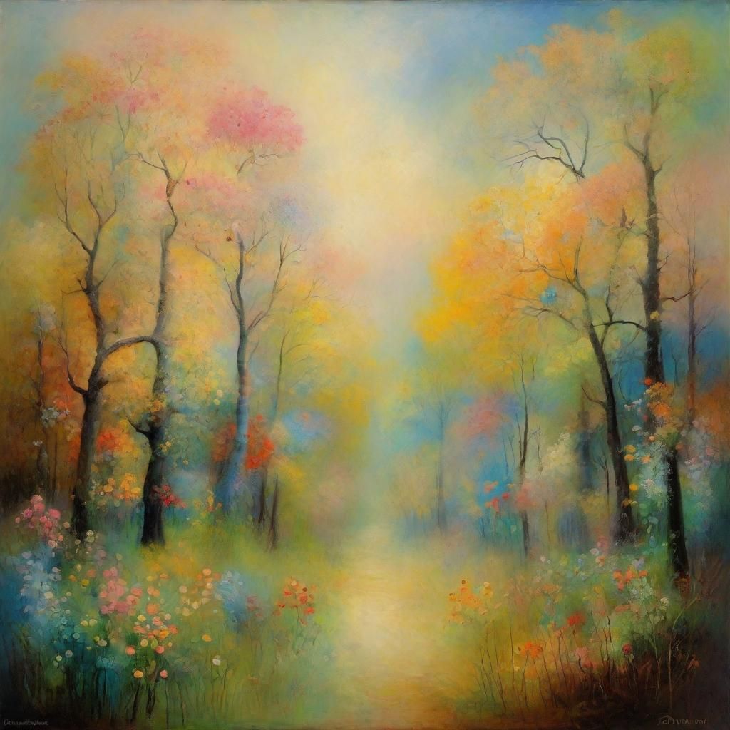 Surreal Pastel Forest Oil Painting