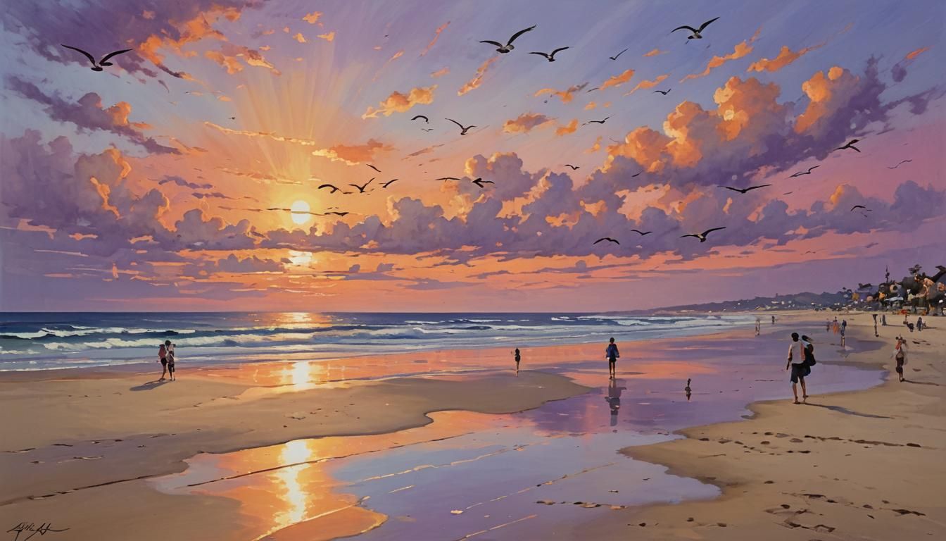 Beach Sunset Matte Painting in Vibrant Colors