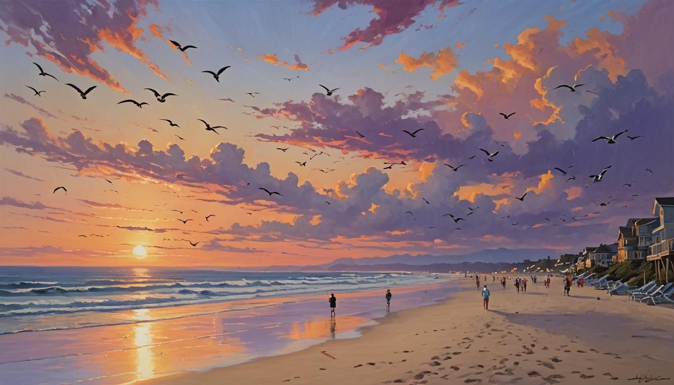 Beach Sunset Matte Painting in Vibrant Colors