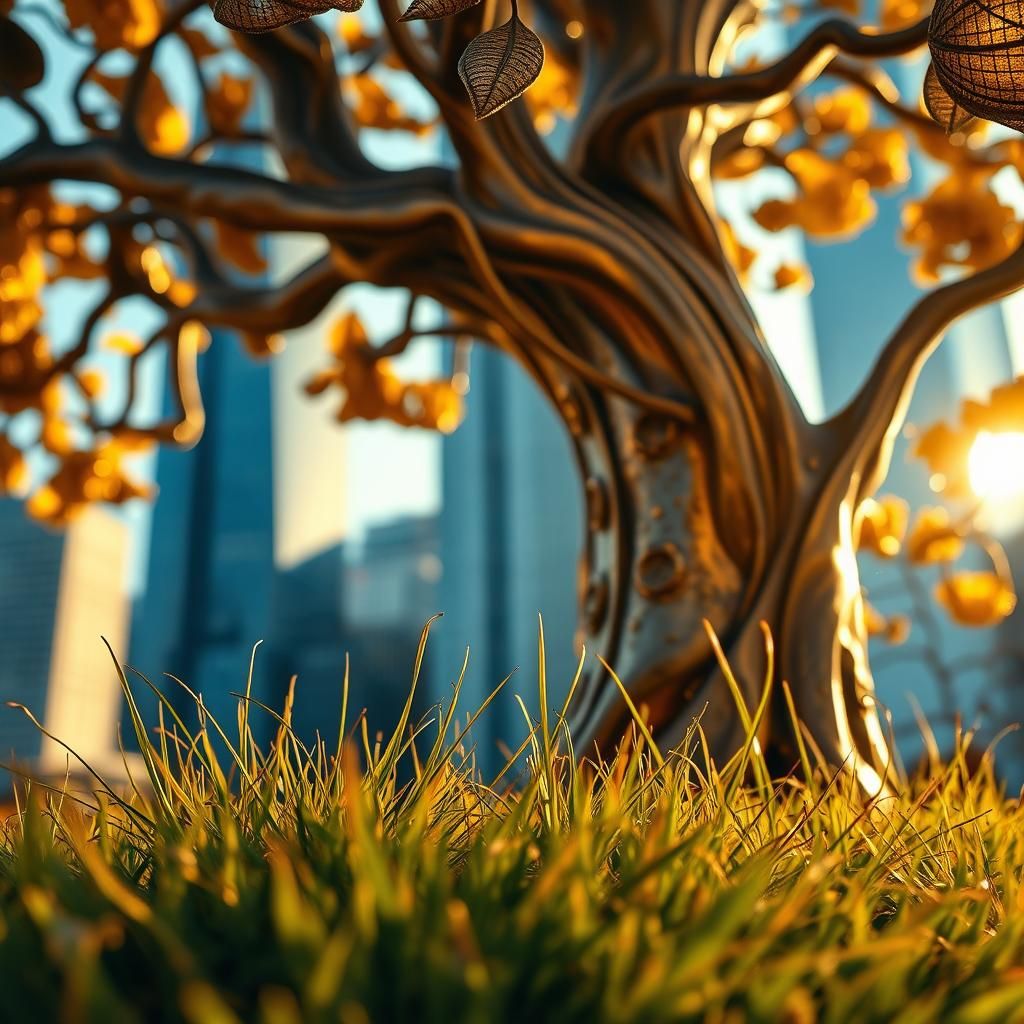 Bronze Tree Shedding Leaf in Golden Light