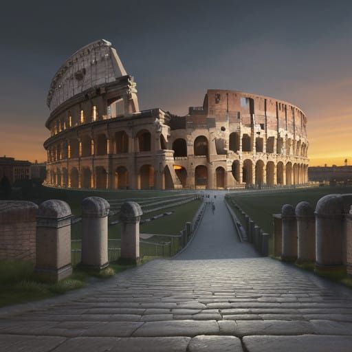 Ancient Roman Colosseum Illuminated by Twilight