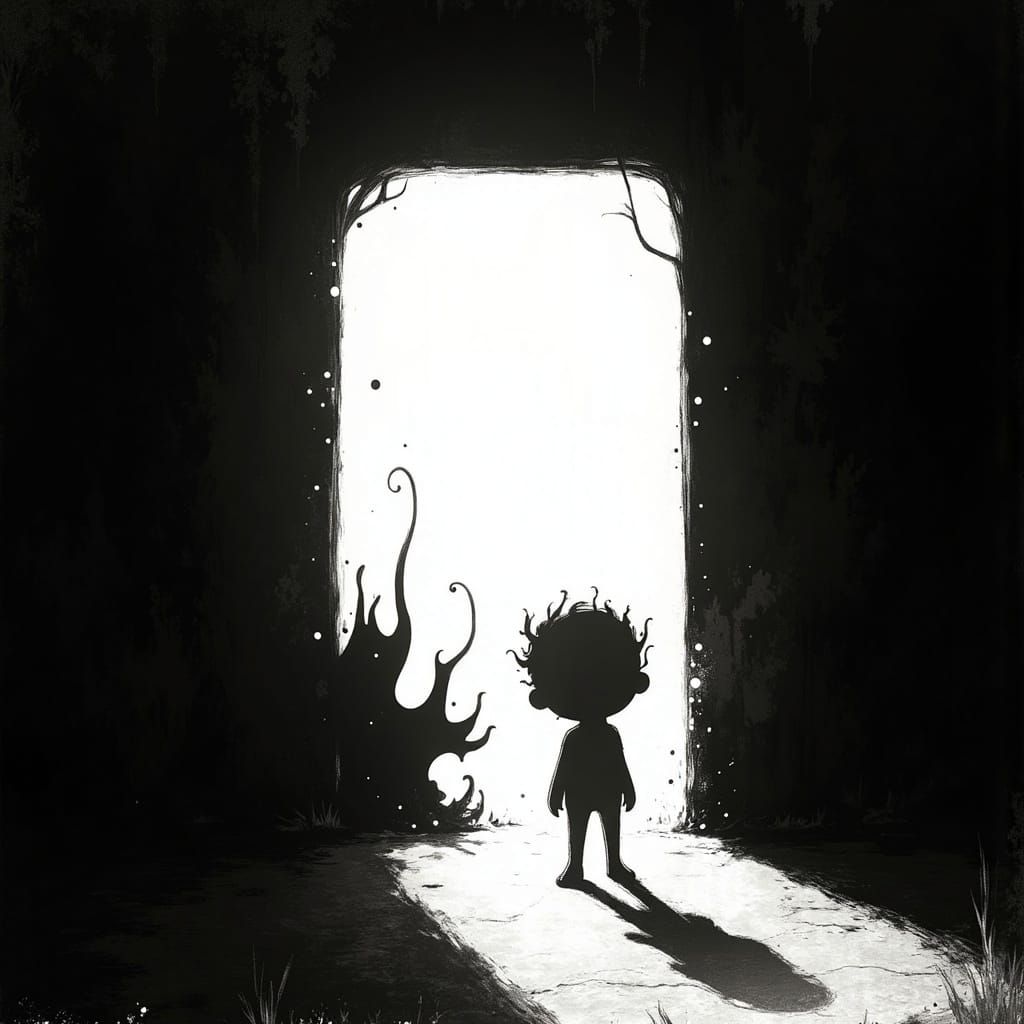 Surreal Silhouette Cartoon in Black and White