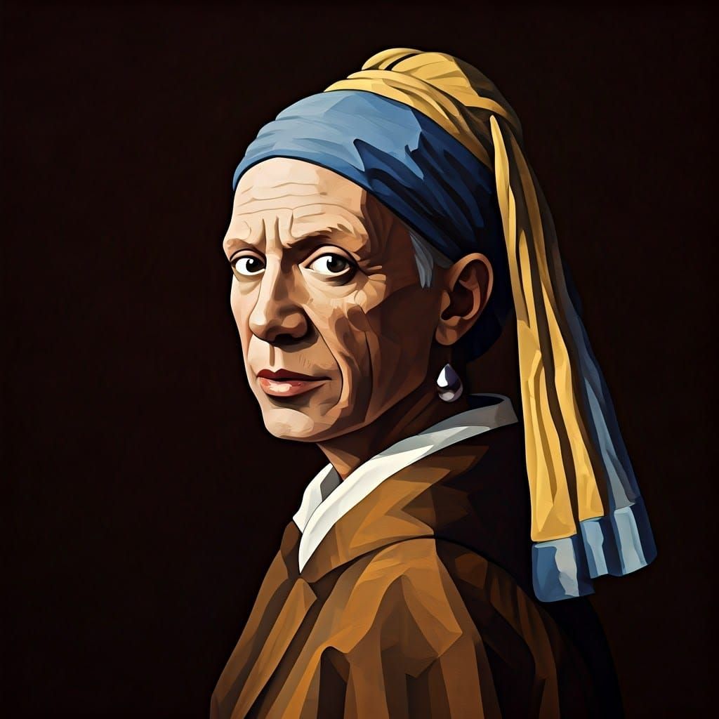 Picasso as Girl with Pearl Earring in Cubist Art